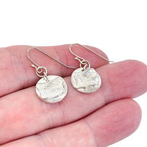 Estate Sterling Silver 925 Artisan Textured Disc Dangle Earrings